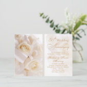 Witte crème rozen 50ste huwelijksverjaardag kaart (Staand voorkant)