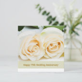 Witte crème rozen, 75ste huwelijksjubileum kaart (Staand voorkant)