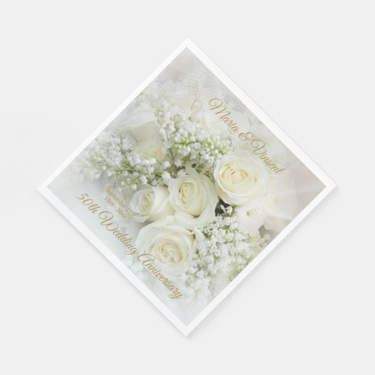 Witte crème rozen, baby's adem bloemen servet (Hoek)