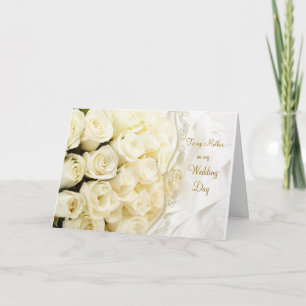 Witte crème rozen. Bedankt Moeder voor mijn Trouwd Kaart