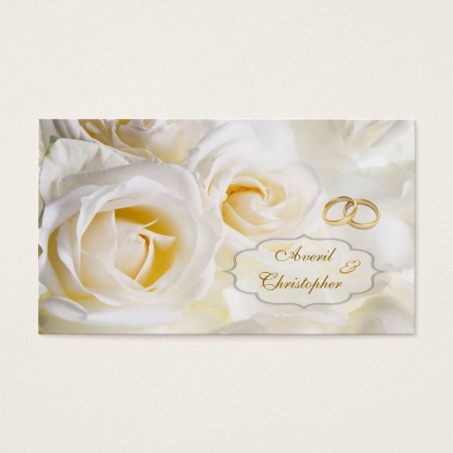 Witte crème Rozen bruiloft cadeau/label Visitekaartjes (Voorkant)