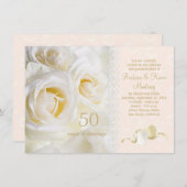 Witte crème rozen, harten 50ste trouwdag kaart (Voorkant / Achterkant)