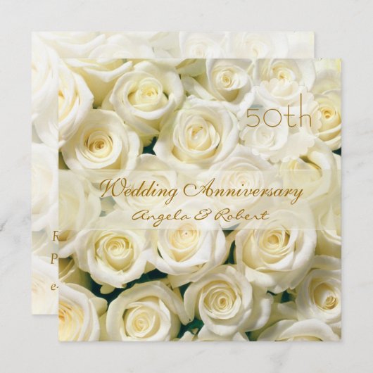 Witte crème rozen Huwelijksjubileum Uitnodiging (Voorkant / Achterkant)