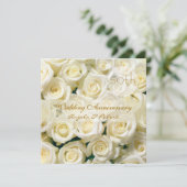 Witte crème rozen Huwelijksjubileum Uitnodiging (Staand voorkant)