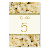 Witte crème rozen met een goudkleurige boarder kaart (Voorkant)