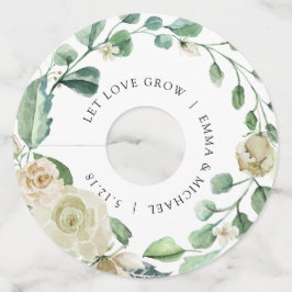 Witte Crème Vintage Waterverf Bloemen Wijnglaslabel