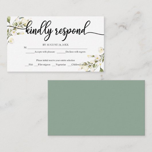 Witte Crème Waterverf Bloemen Huwelijk RSVP Informatiekaartje (Voorkant / Achterkant)