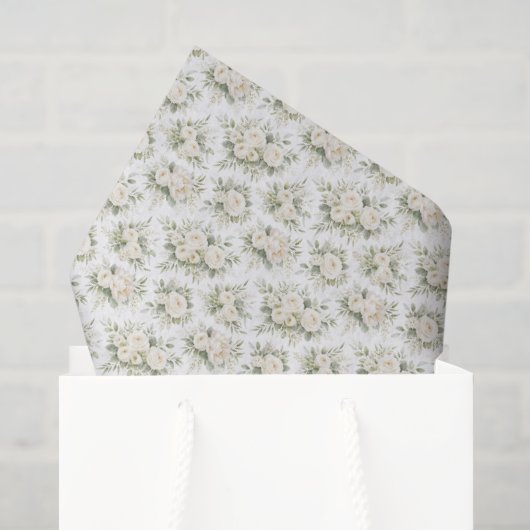Witte Crème Waterverf Bloemmotieven Bruiloft Bruid Tissuepapier (Cadeauzakje)