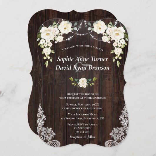  witte crèmebloemen - Hout Weddenschap Kaart (Voorkant / Achterkant)