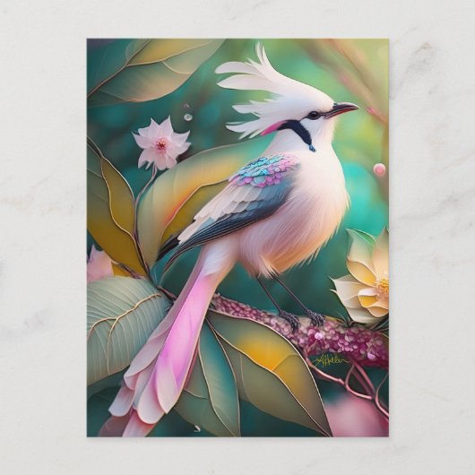 Witte Crested Blush Tail Jay Fantasy Bird Briefkaart (Voorkant)
