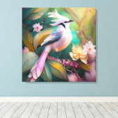 Witte Crested Blush Tail Jay Fantasy Bird Canvas Afdruk (Insitu (Houten vloer))
