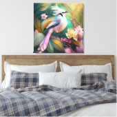 Witte Crested Blush Tail Jay Fantasy Bird Canvas Afdruk (Insitu (Slaapkamer))