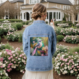 Witte Crested Blush Tail Jay Fantasy Bird Denim Jacket