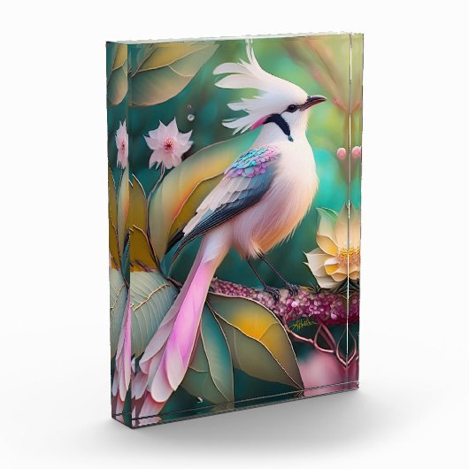 Witte Crested Blush Tail Jay Fantasy Bird Fotoblokken (Links)