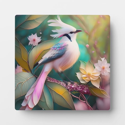 Witte Crested Blush Tail Jay Fantasy Bird Fotoplaat (Voorkant)