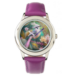 Witte Crested Blush Tail Jay Fantasy Bird Horloge