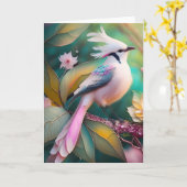 Witte Crested Blush Tail Jay Fantasy Bird Kaart (Gele Bloem)