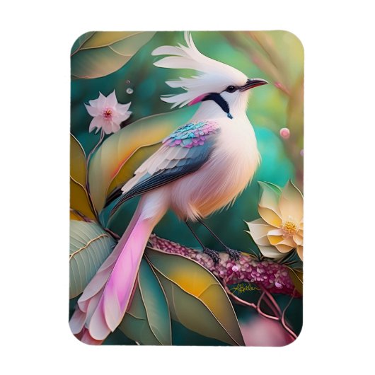 Witte Crested Blush Tail Jay Fantasy Bird Magneet (Verticaal)