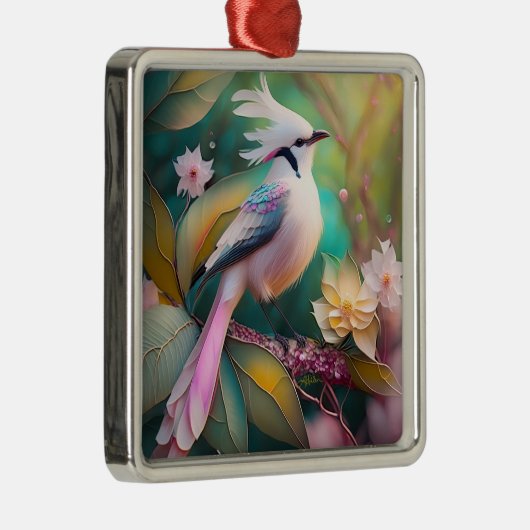 Witte Crested Blush Tail Jay Fantasy Bird Metalen Ornament (Rechts)
