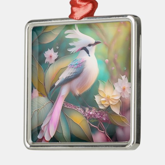 Witte Crested Blush Tail Jay Fantasy Bird Metalen Ornament (Links)