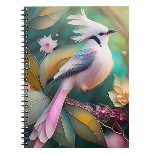 Witte Crested Blush Tail Jay Fantasy Bird Notitieboek (Voorkant)