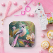 Witte Crested Blush Tail Jay Fantasy Bird Papieren Bordje (Feest)