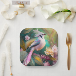 Witte Crested Blush Tail Jay Fantasy Bird Papieren Bordje
