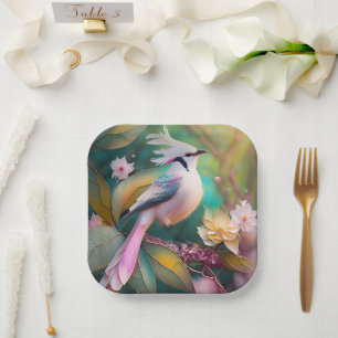 Witte Crested Blush Tail Jay Fantasy Bird Papieren Bordje