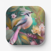 Witte Crested Blush Tail Jay Fantasy Bird Papieren Bordje (Voorkant)