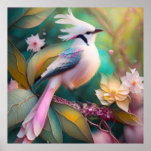 Witte Crested Blush Tail Jay Fantasy Bird Poster