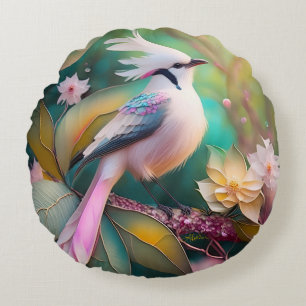 Witte Crested Blush Tail Jay Fantasy Bird Rond Kussen