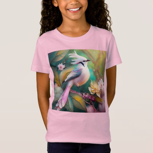 Witte Crested Blush Tail Jay Fantasy Bird T-shirt (Voorkant)