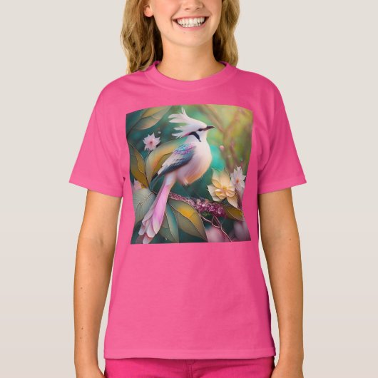 Witte Crested Blush Tail Jay Fantasy Bird T-shirt (Voorkant)