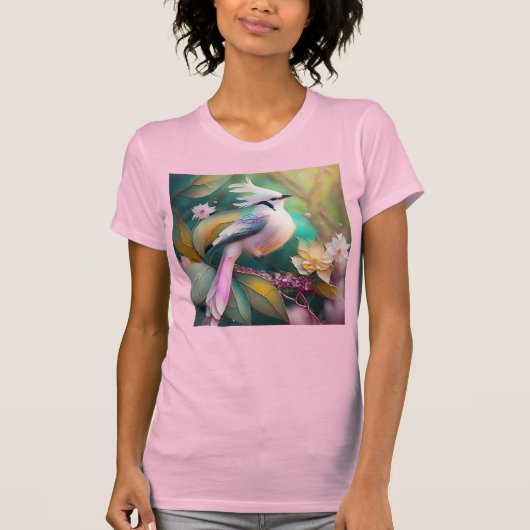 Witte Crested Blush Tail Jay Fantasy Bird T-shirt (Voorkant)