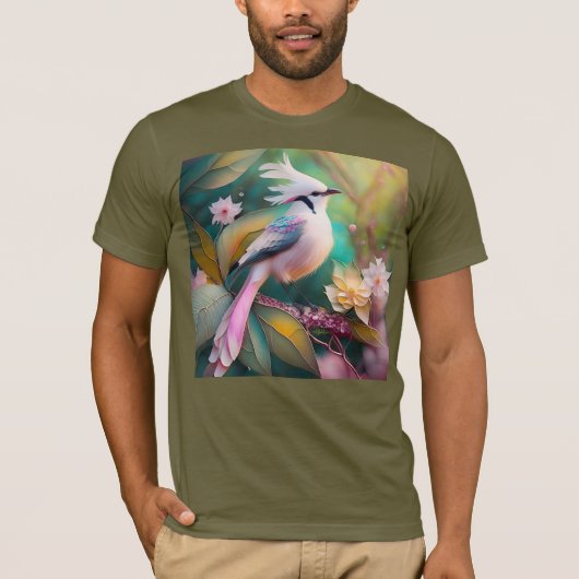 Witte Crested Blush Tail Jay Fantasy Bird T-shirt (Voorkant)
