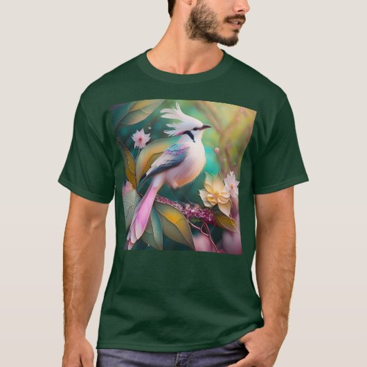 Witte Crested Blush Tail Jay Fantasy Bird T-shirt (Voorkant)