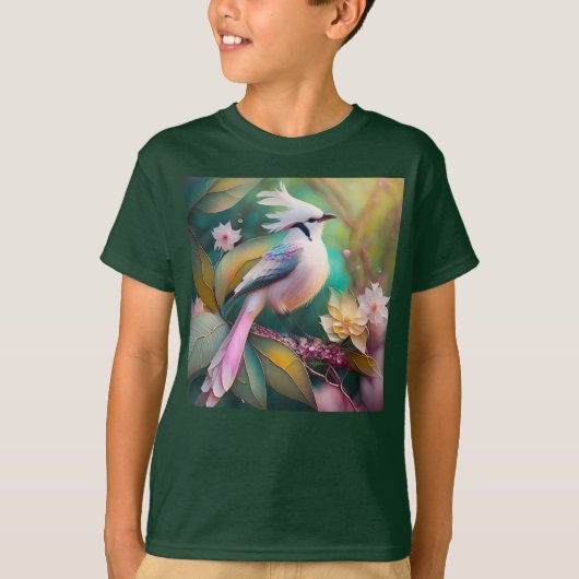Witte Crested Blush Tail Jay Fantasy Bird T-shirt (Voorkant)