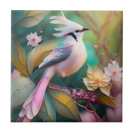 Witte Crested Blush Tail Jay Fantasy Bird Tegeltje