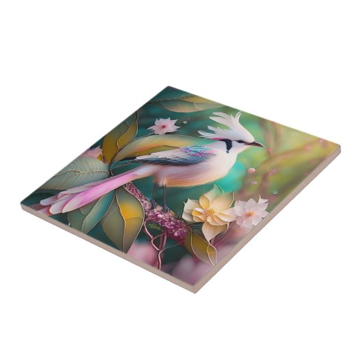 Witte Crested Blush Tail Jay Fantasy Bird Tegeltje (Zijkant)