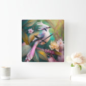 Witte Crested Blush Tail Jay Fantasy Bird Vierkante Klok (Huis)