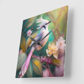Witte Crested Blush Tail Jay Fantasy Bird Vierkante Klok (Hoek)