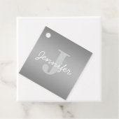 Witte Cursief & Grijs Monogram | Aanpasbare Kleure Bedankjes Labels (In situ)