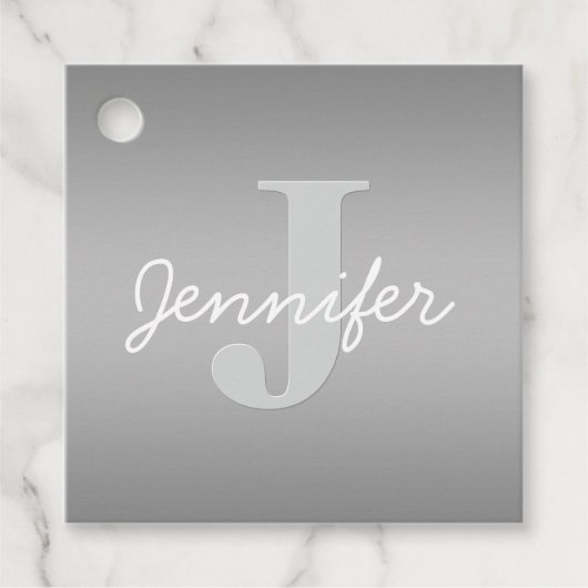 Witte Cursief & Grijs Monogram | Aanpasbare Kleure Bedankjes Labels (Voorkant)