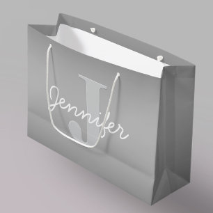 Witte Cursief & Grijs Monogram Aanpasbare Kleure Groot Cadeauzakje