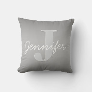 Witte Cursief & Grijs Monogram Bewerkbare Kleure Kussen