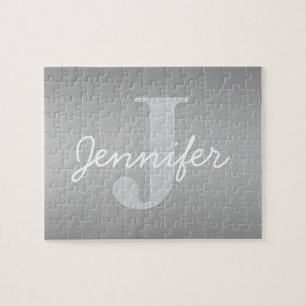Witte Cursief & Grijs Monogram Bewerkbare Kleure Legpuzzel