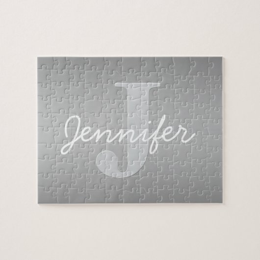 Witte Cursief & Grijs Monogram | Bewerkbare Kleure Legpuzzel (Horizontaal)