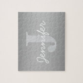 Witte Cursief & Grijs Monogram | Bewerkbare Kleure Legpuzzel (Verticaal)