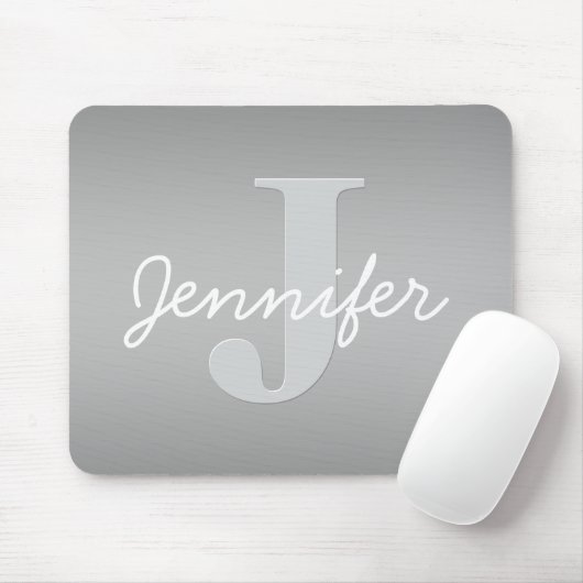 Witte Cursief & Grijs Monogram | Bewerkbare Kleure Muismat (Met muis)