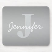 Witte Cursief & Grijs Monogram | Bewerkbare Kleure Muismat (Voorkant)